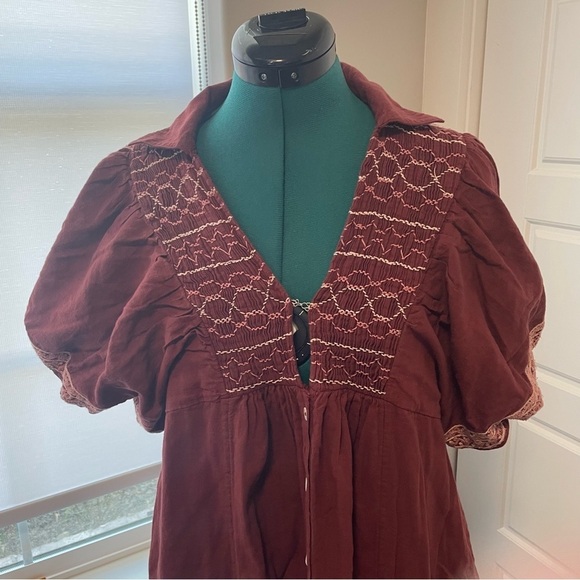 Free People Samantha Embroidered Puff Sleeve Button Front Maxi Dress Medium - Picture 5 of 16